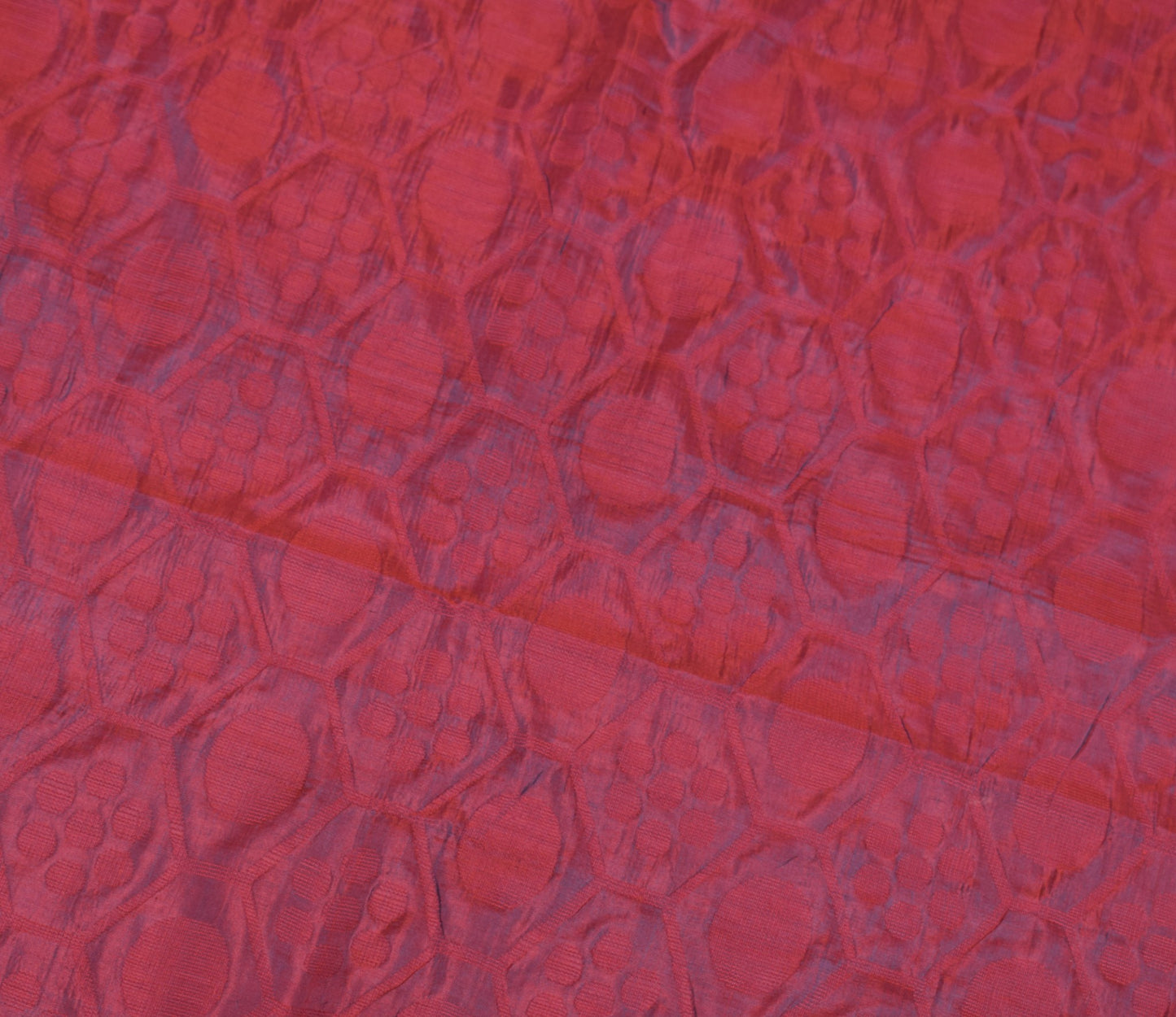 Sushila Vintage Maroon Sari Remnant Scrap Polka Dot Woven Pure Silk Craft Fabric