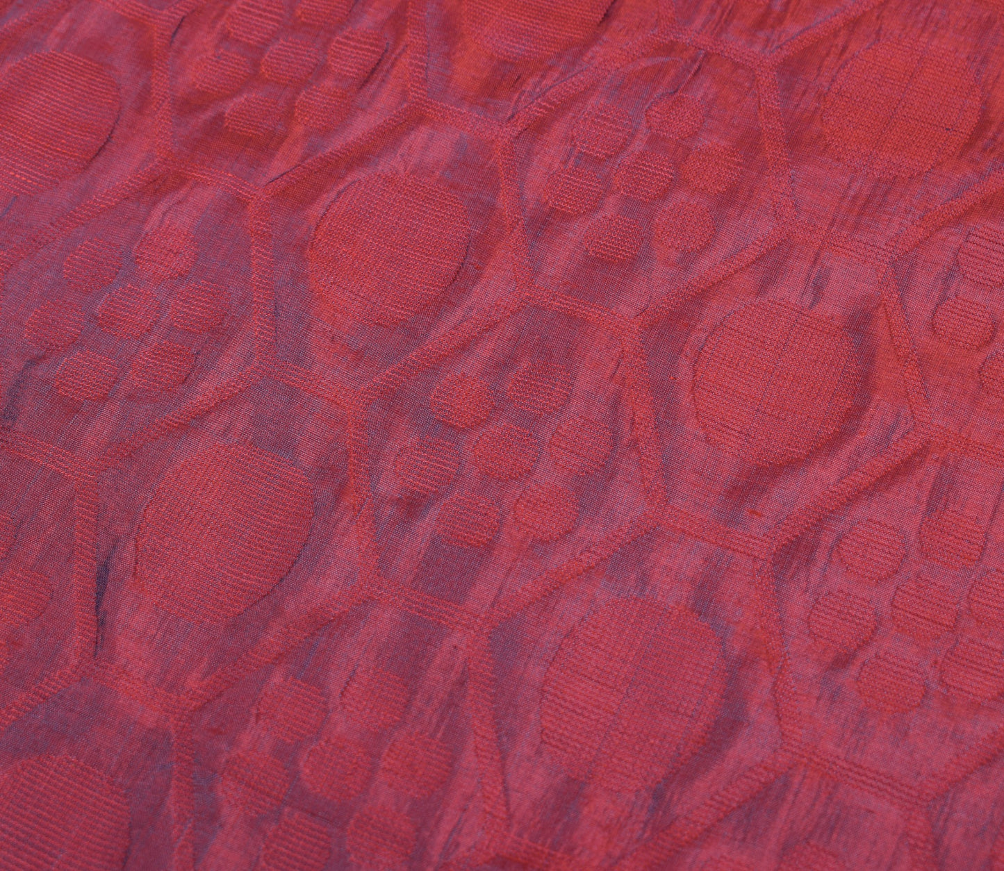 Sushila Vintage Maroon Sari Remnant Scrap Polka Dot Woven Pure Silk Craft Fabric