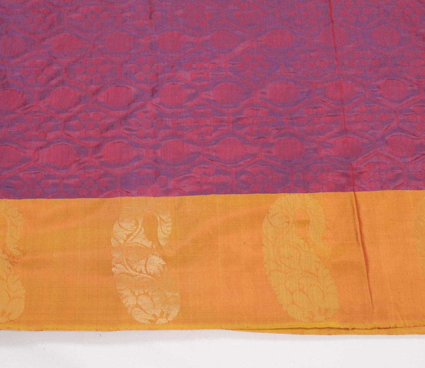 Sushila Vintage Maroon Sari Remnant Scrap Polka Dot Woven Pure Silk Craft Fabric