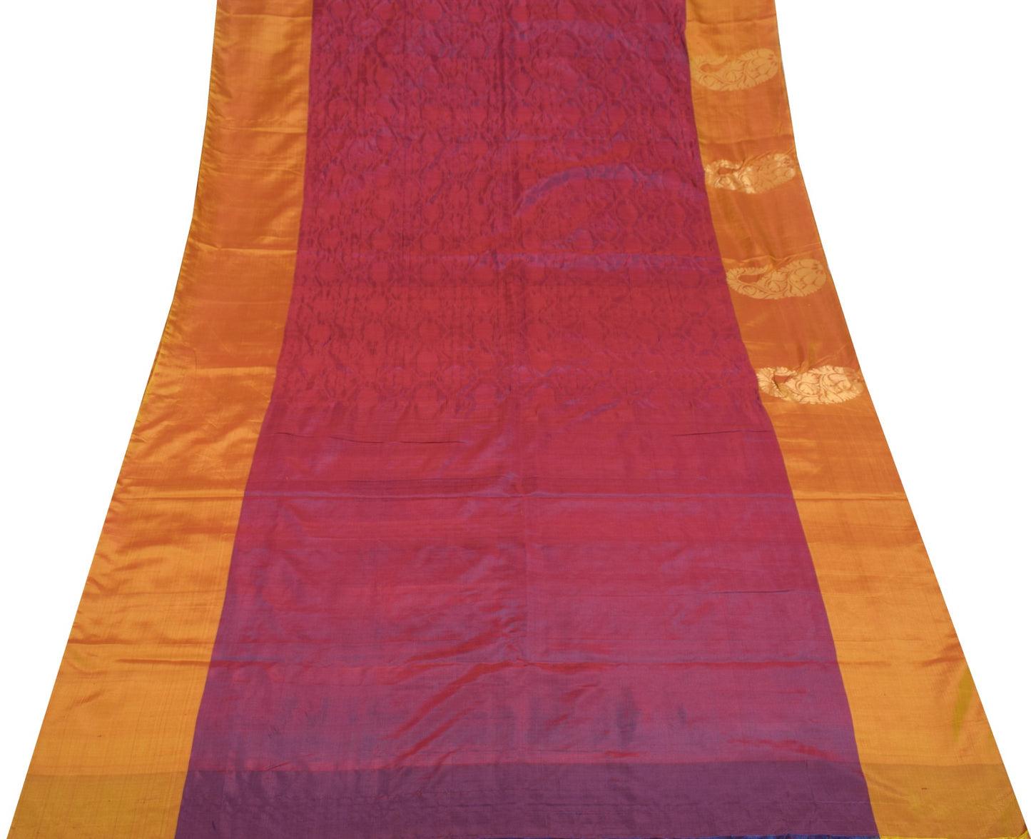 Sushila Vintage Maroon Sari Remnant Scrap Polka Dot Woven Pure Silk Craft Fabric