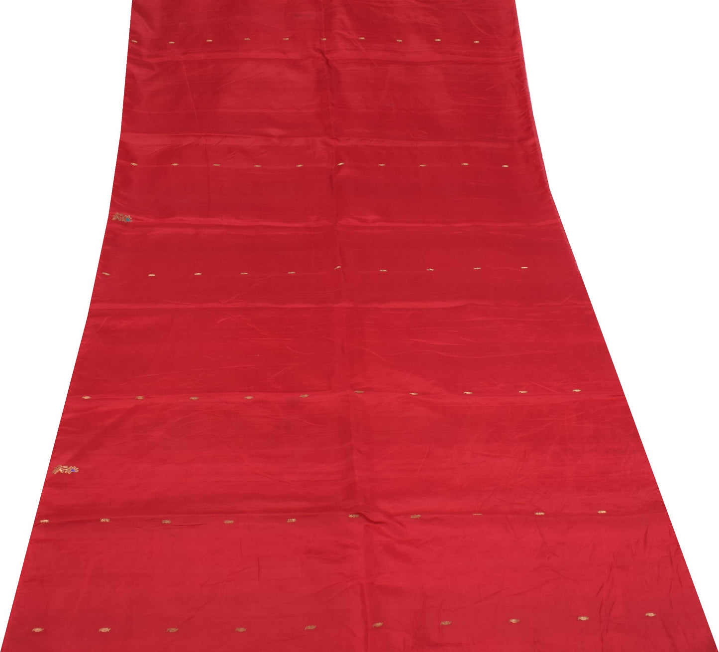 Sushila Vintage Red Indian Sari Remnant Scrap Zari Woven Pure Silk Craft Fabric