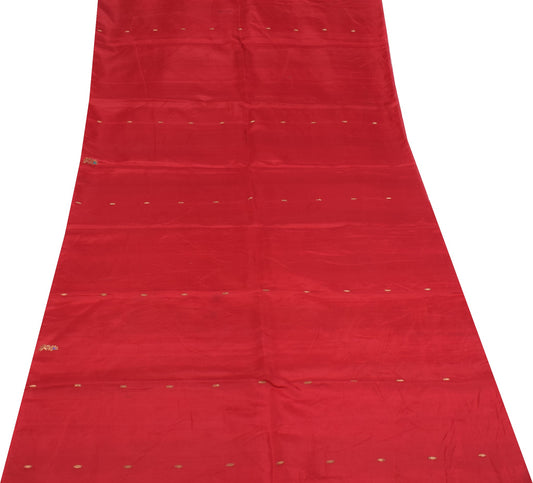 Sushila Vintage Red Indian Sari Remnant Scrap Zari Woven Pure Silk Craft Fabric