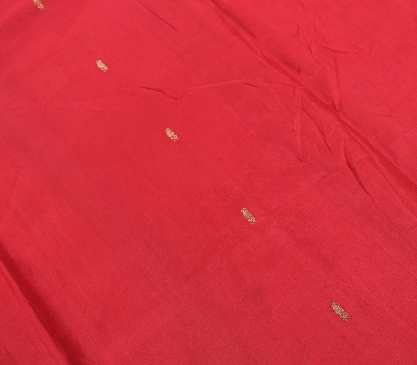 Sushila Vintage Red Indian Sari Remnant Scrap Zari Woven Pure Silk Craft Fabric