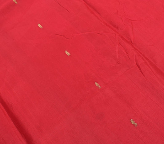 Sushila Vintage Red Indian Sari Remnant Scrap Zari Woven Pure Silk Craft Fabric