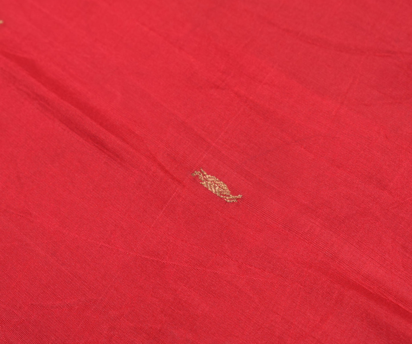 Sushila Vintage Red Indian Sari Remnant Scrap Zari Woven Pure Silk Craft Fabric