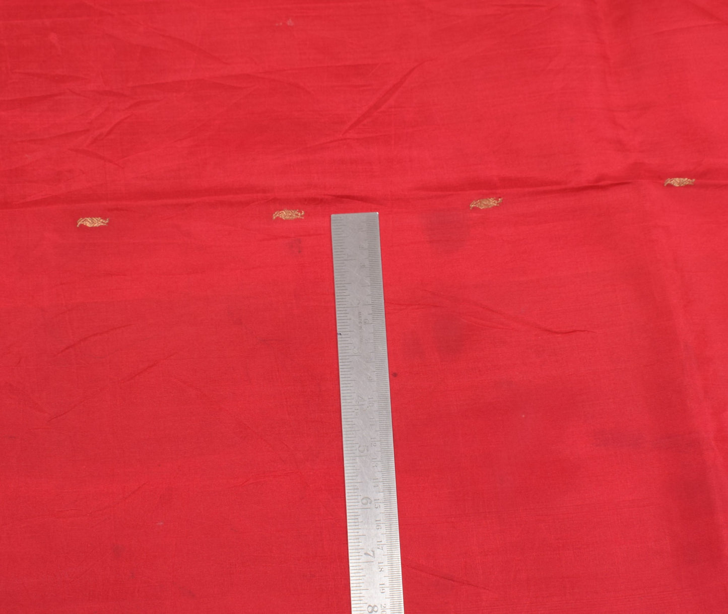 Sushila Vintage Red Indian Sari Remnant Scrap Zari Woven Pure Silk Craft Fabric