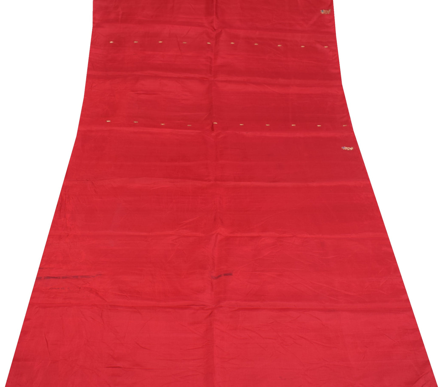 Sushila Vintage Red Indian Sari Remnant Scrap Zari Woven Pure Silk Craft Fabric