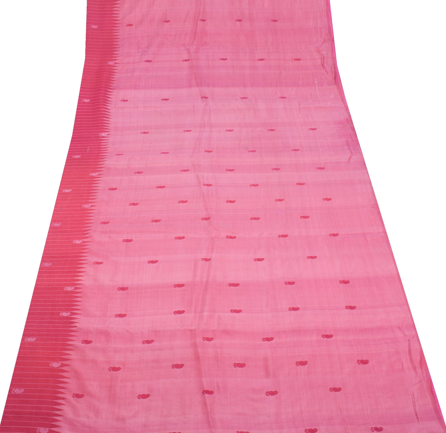 Sushila Vintage Pink Sari Remnant Scrap Paisley Woven PureSilk Soft Craft Fabric