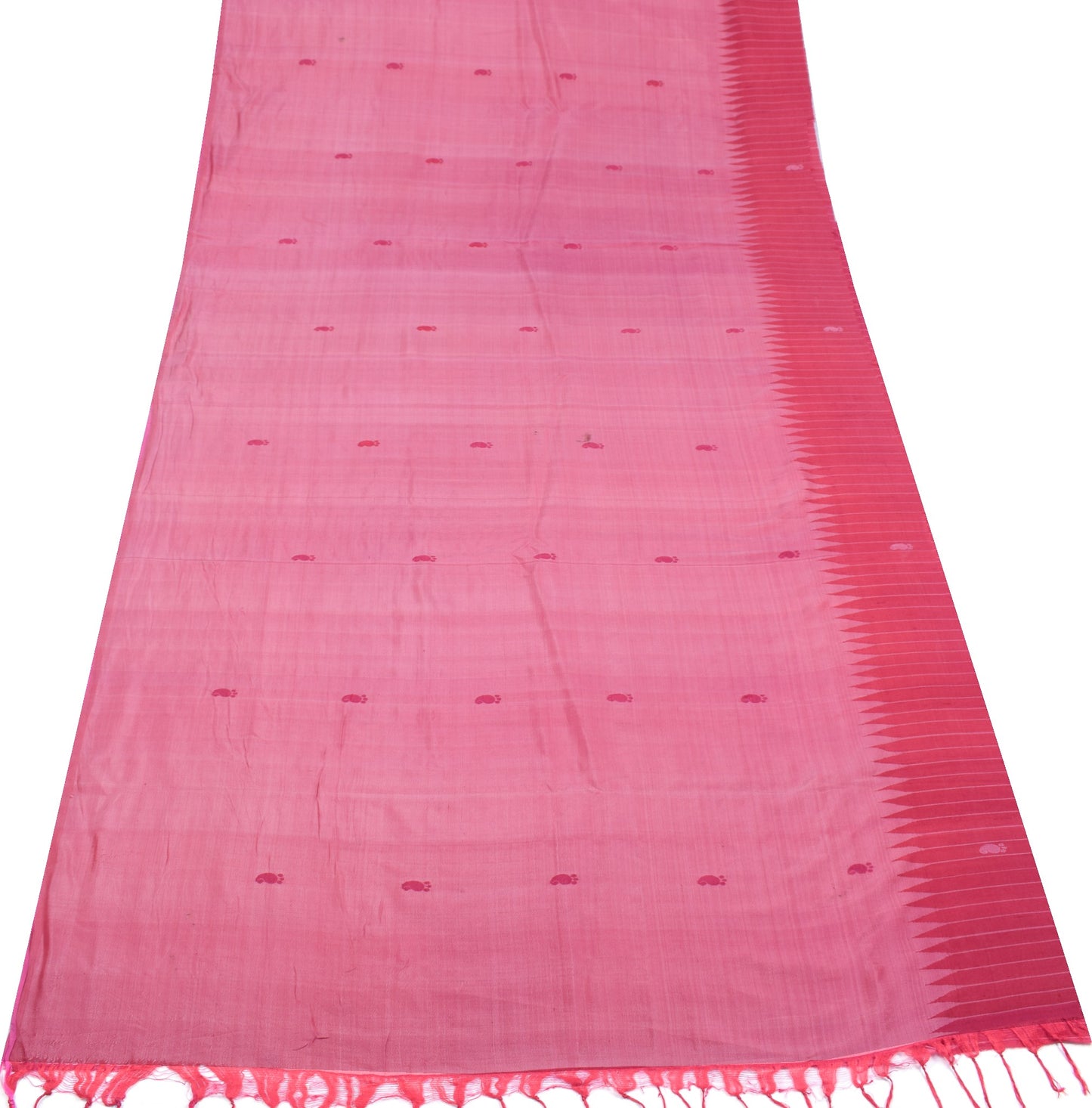 Sushila Vintage Pink Sari Remnant Scrap Paisley Woven PureSilk Soft Craft Fabric