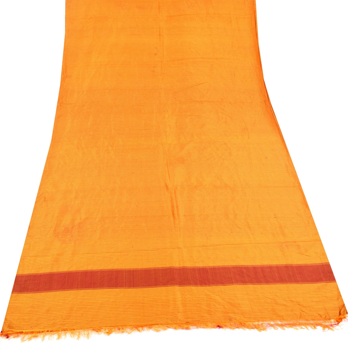 Sushila Vintage Yellow Sari Remnant Scrap Stripes Woven Pure Silk Craft Fabric