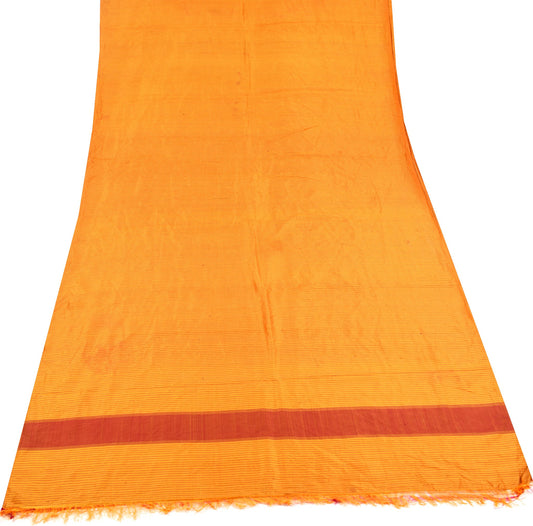 Sushila Vintage Yellow Sari Remnant Scrap Stripes Woven Pure Silk Craft Fabric