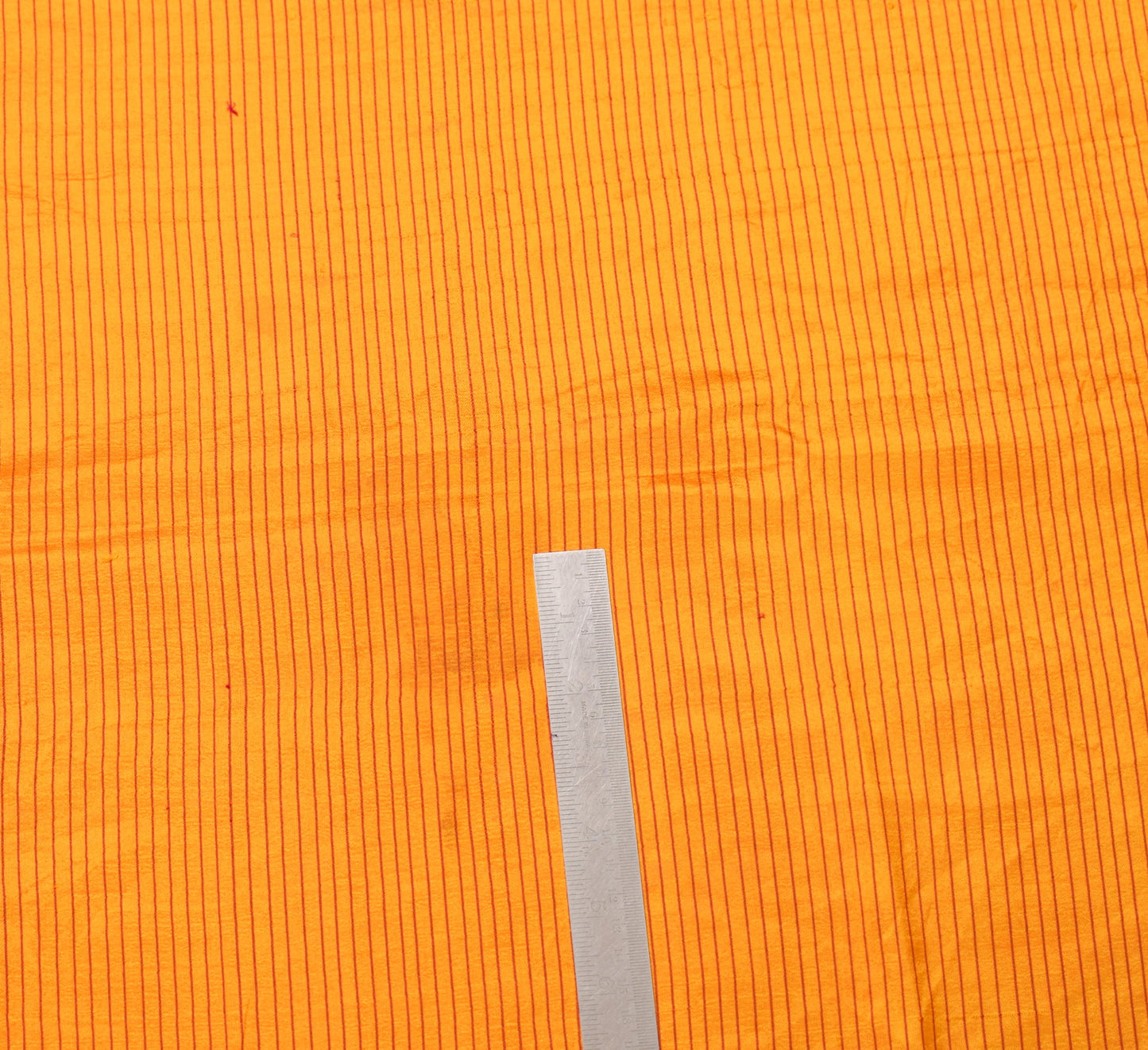 Sushila Vintage Yellow Sari Remnant Scrap Stripes Woven Pure Silk Craft Fabric