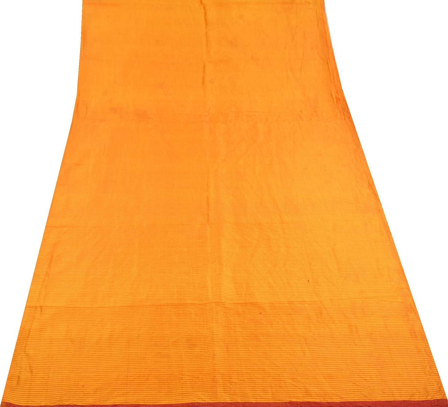 Sushila Vintage Yellow Sari Remnant Scrap Stripes Woven Pure Silk Craft Fabric