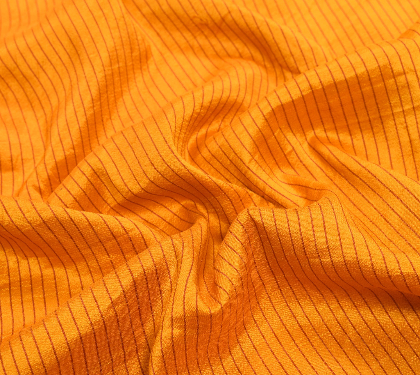Sushila Vintage Yellow Sari Remnant Scrap Stripes Woven Pure Silk Craft Fabric