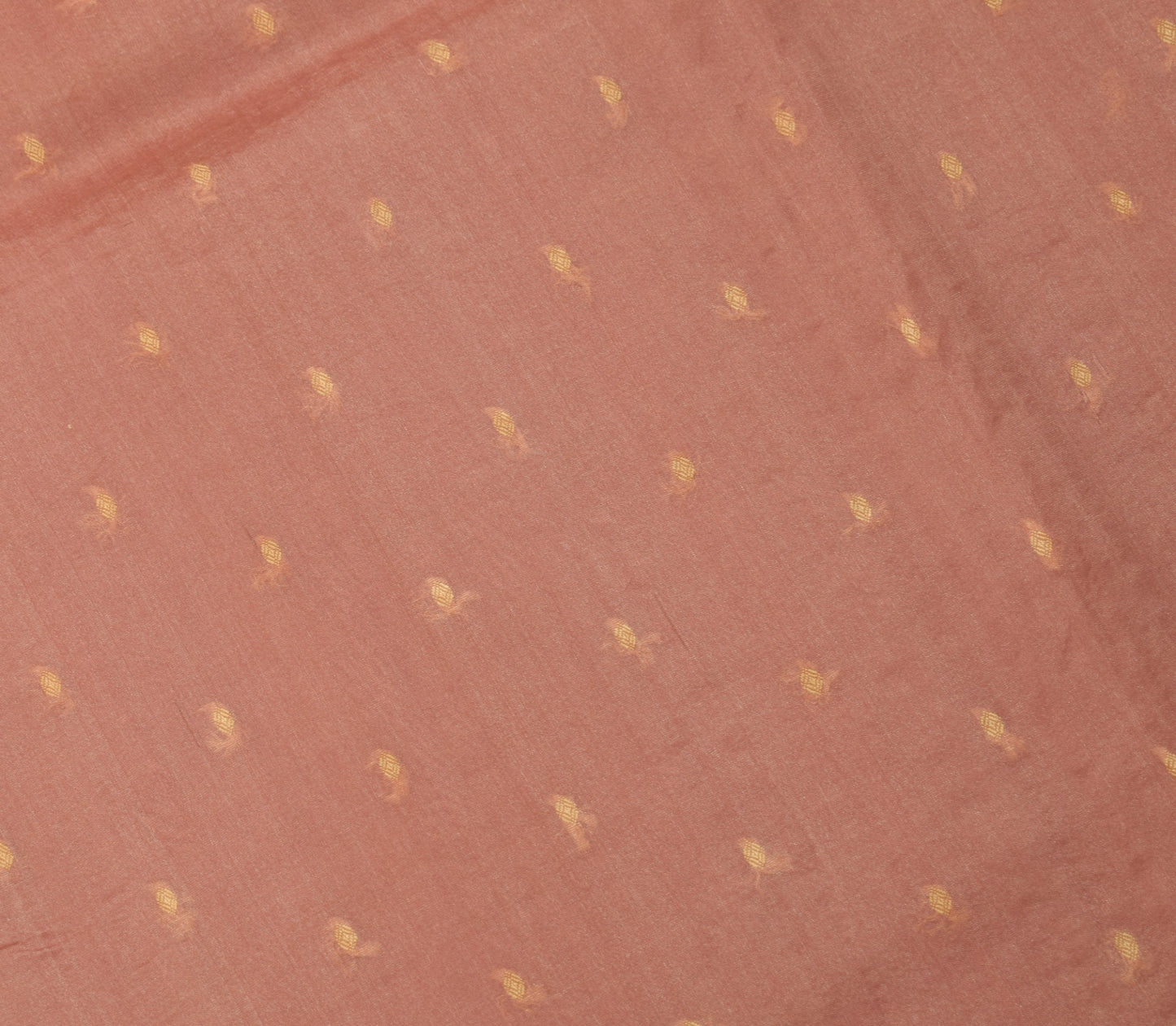 Sushila Vintage Dark Peach Sari Remnant Scrap Woven Pure Silk Dress Craft Fabric