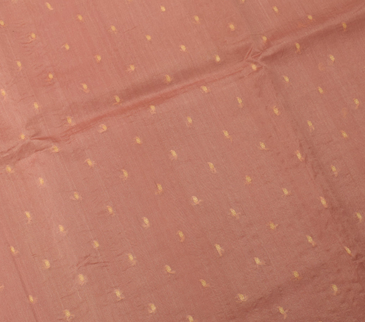 Sushila Vintage Dark Peach Sari Remnant Scrap Woven Pure Silk Dress Craft Fabric