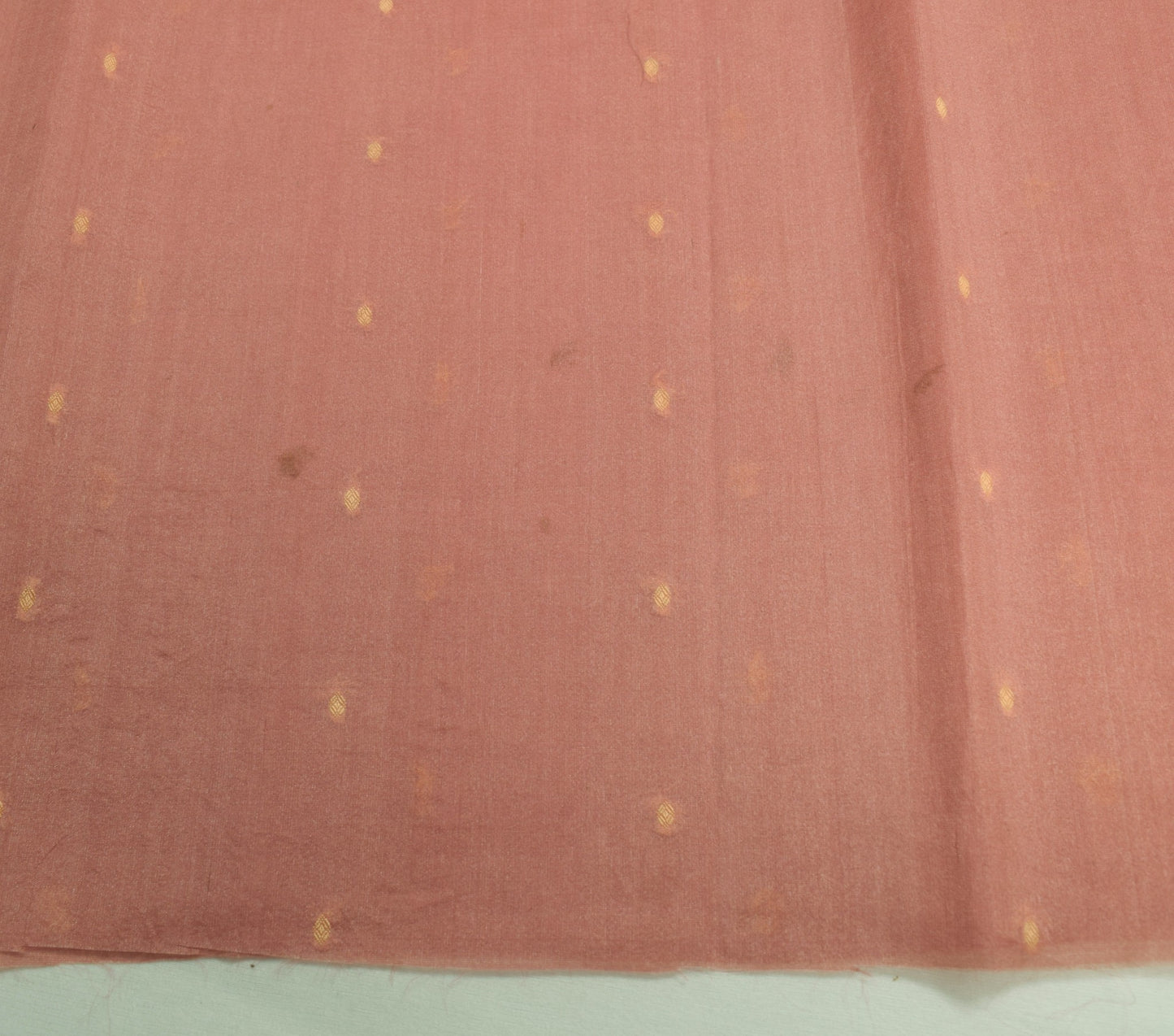 Sushila Vintage Dark Peach Sari Remnant Scrap Woven Pure Silk Dress Craft Fabric