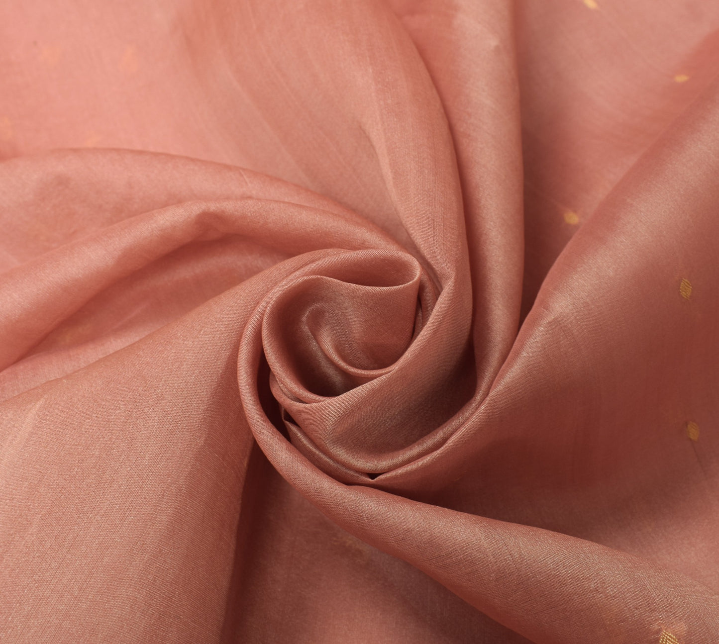 Sushila Vintage Dark Peach Sari Remnant Scrap Woven Pure Silk Dress Craft Fabric
