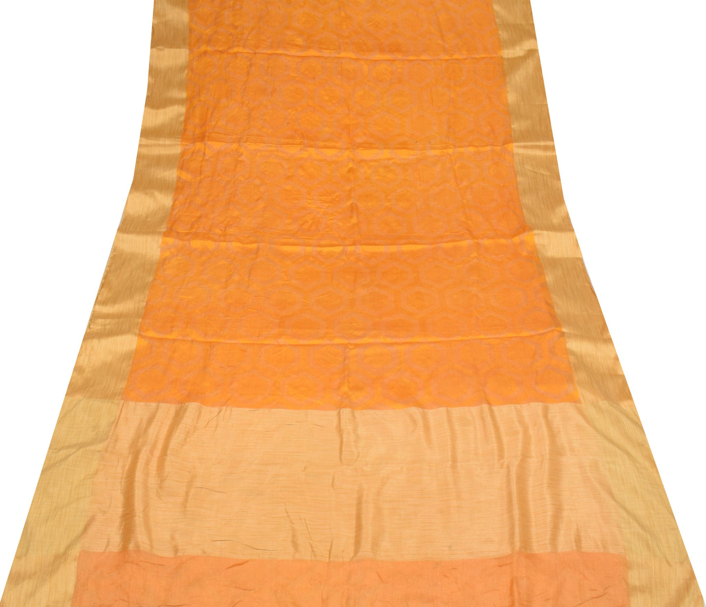 Sushila Vintage Pure Tussar Silk Sari Remnant Scrap Woven Yellow Craft Fabric