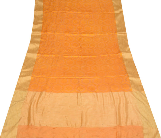 Sushila Vintage Pure Tussar Silk Sari Remnant Scrap Woven Yellow Craft Fabric