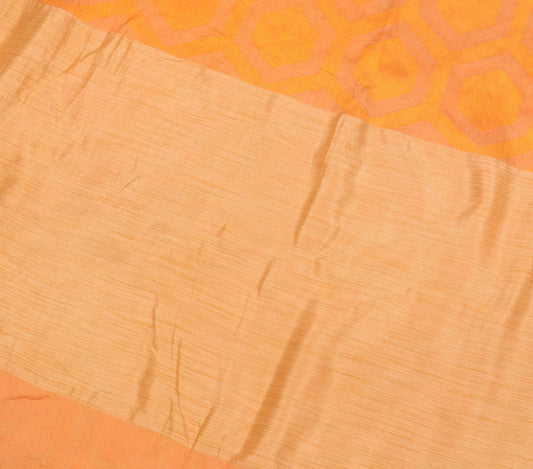 Sushila Vintage Pure Tussar Silk Sari Remnant Scrap Woven Yellow Craft Fabric