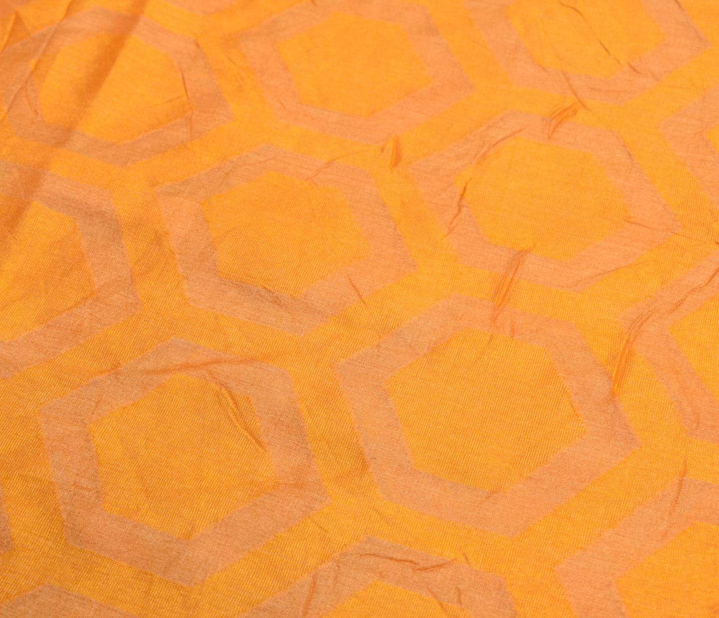 Sushila Vintage Pure Tussar Silk Sari Remnant Scrap Woven Yellow Craft Fabric