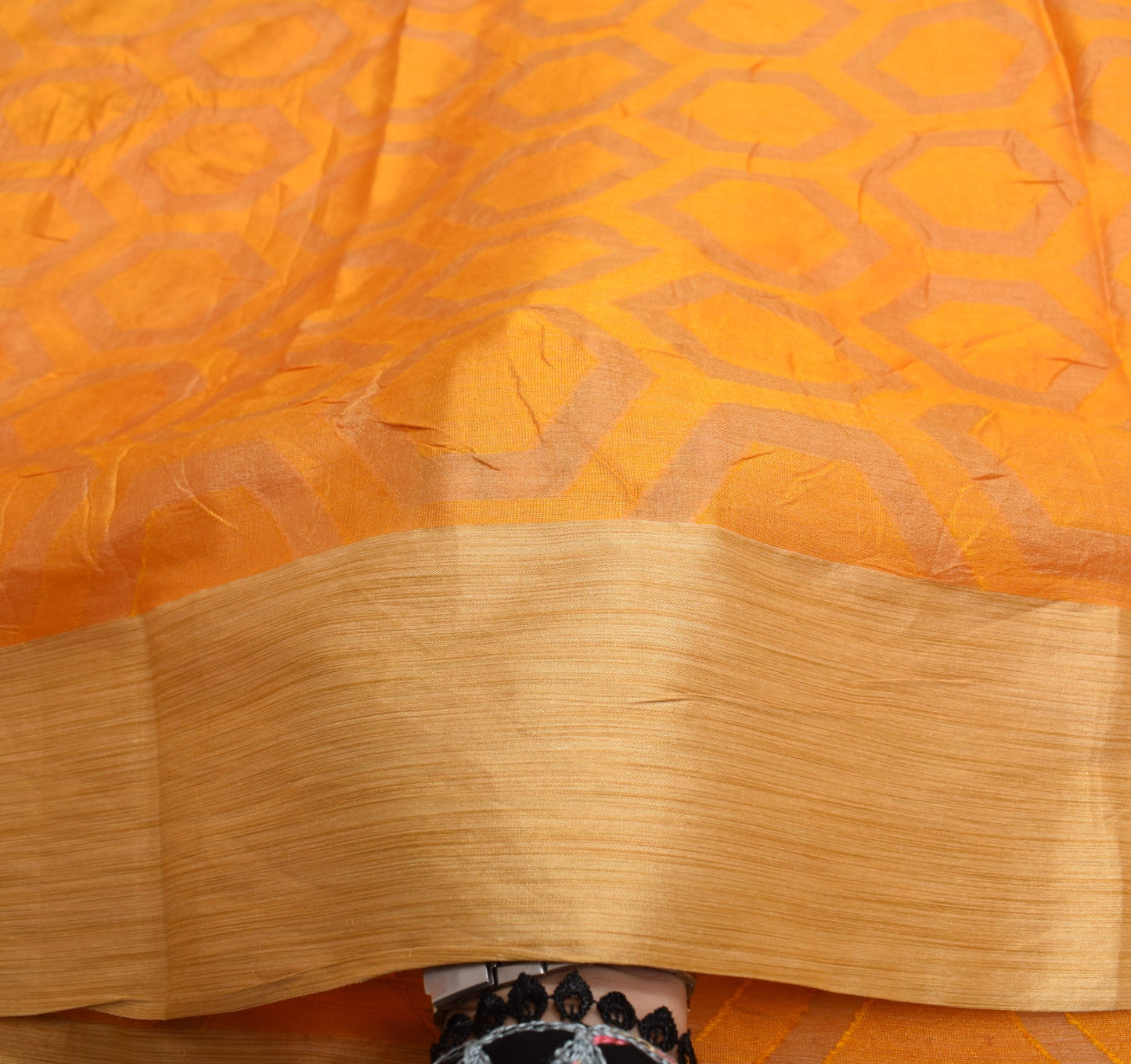 Sushila Vintage Pure Tussar Silk Sari Remnant Scrap Woven Yellow Craft Fabric