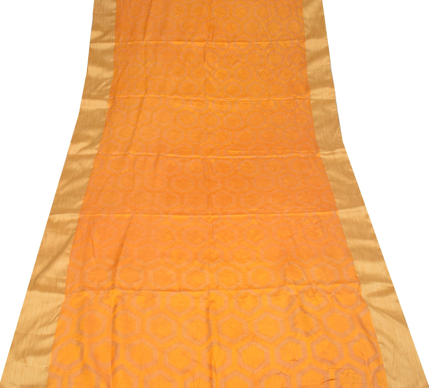 Sushila Vintage Pure Tussar Silk Sari Remnant Scrap Woven Yellow Craft Fabric