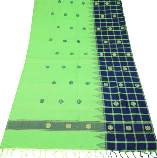 Sushila Vintage Hand Woven Sari Remnant Scrap Green Blue Pure Silk Craft Fabric