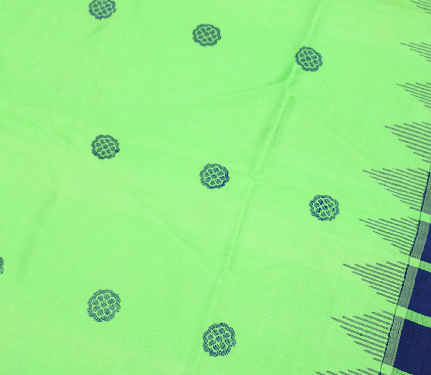 Sushila Vintage Hand Woven Sari Remnant Scrap Green Blue Pure Silk Craft Fabric