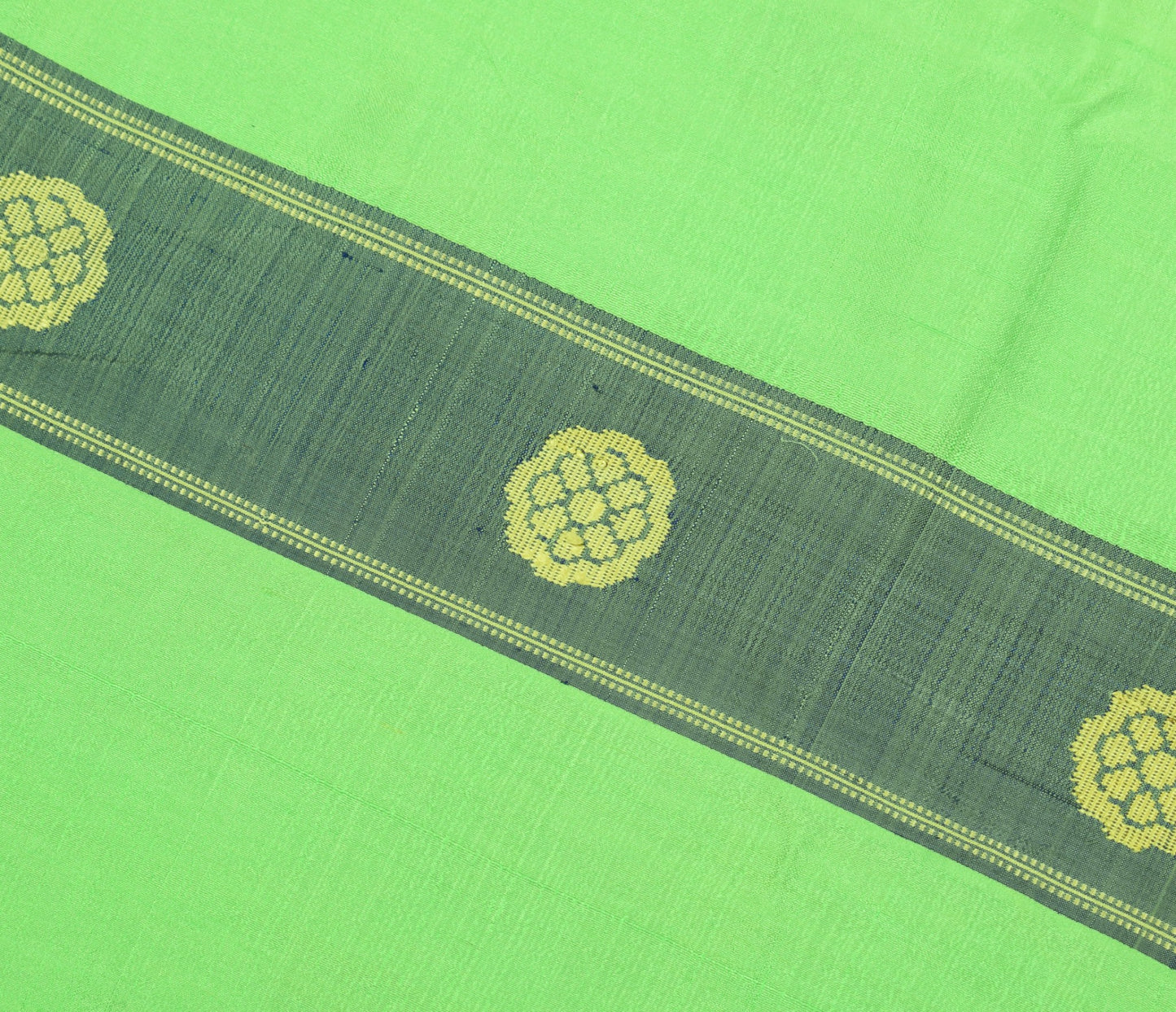 Sushila Vintage Hand Woven Sari Remnant Scrap Green Blue Pure Silk Craft Fabric