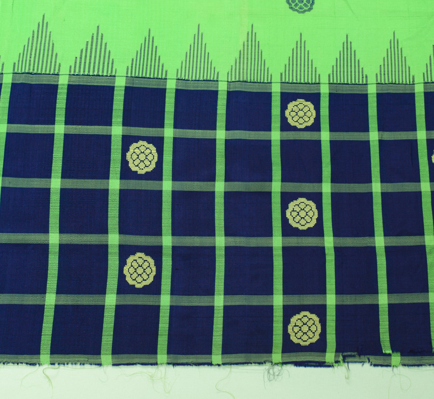 Sushila Vintage Hand Woven Sari Remnant Scrap Green Blue Pure Silk Craft Fabric