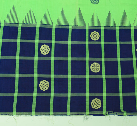 Sushila Vintage Hand Woven Sari Remnant Scrap Green Blue Pure Silk Craft Fabric