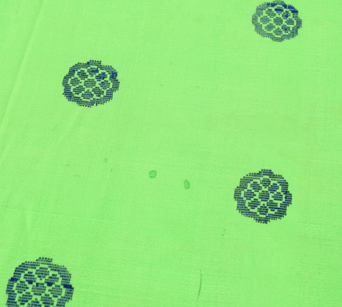 Sushila Vintage Hand Woven Sari Remnant Scrap Green Blue Pure Silk Craft Fabric