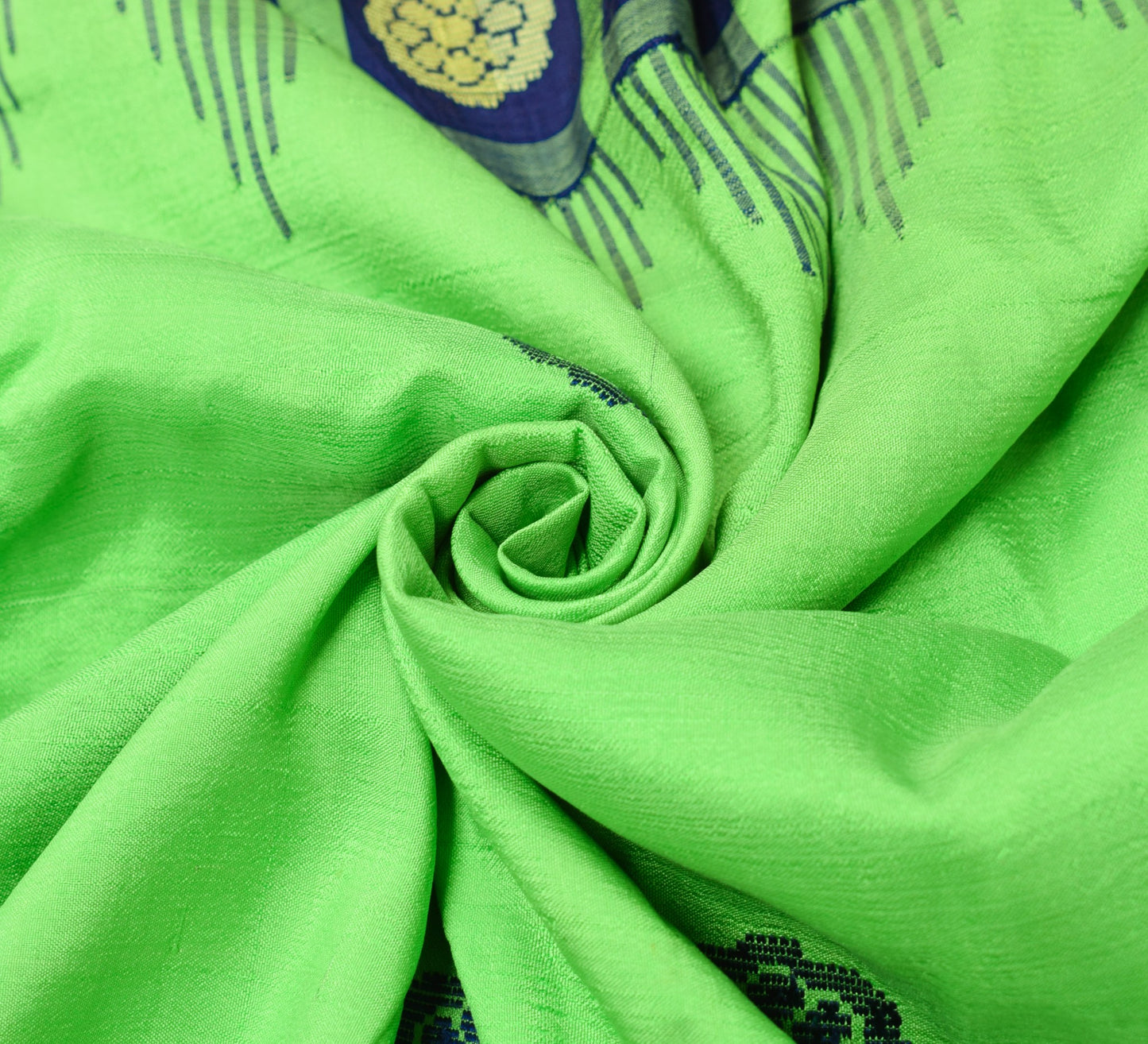 Sushila Vintage Hand Woven Sari Remnant Scrap Green Blue Pure Silk Craft Fabric