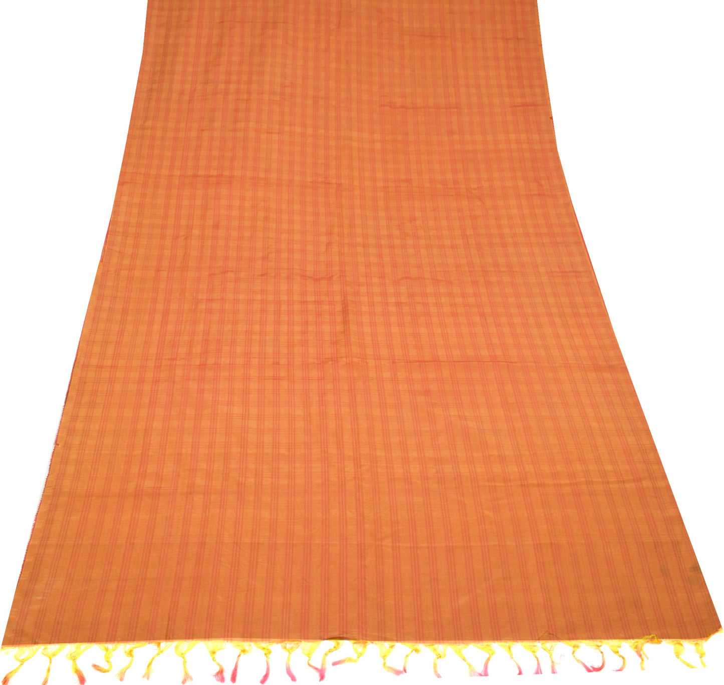 Sushila Vintage Mustard Checks Woven Sari Remnant Scrap Pure Silk Craft Fabric