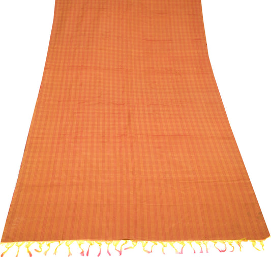 Sushila Vintage Mustard Checks Woven Sari Remnant Scrap Pure Silk Craft Fabric