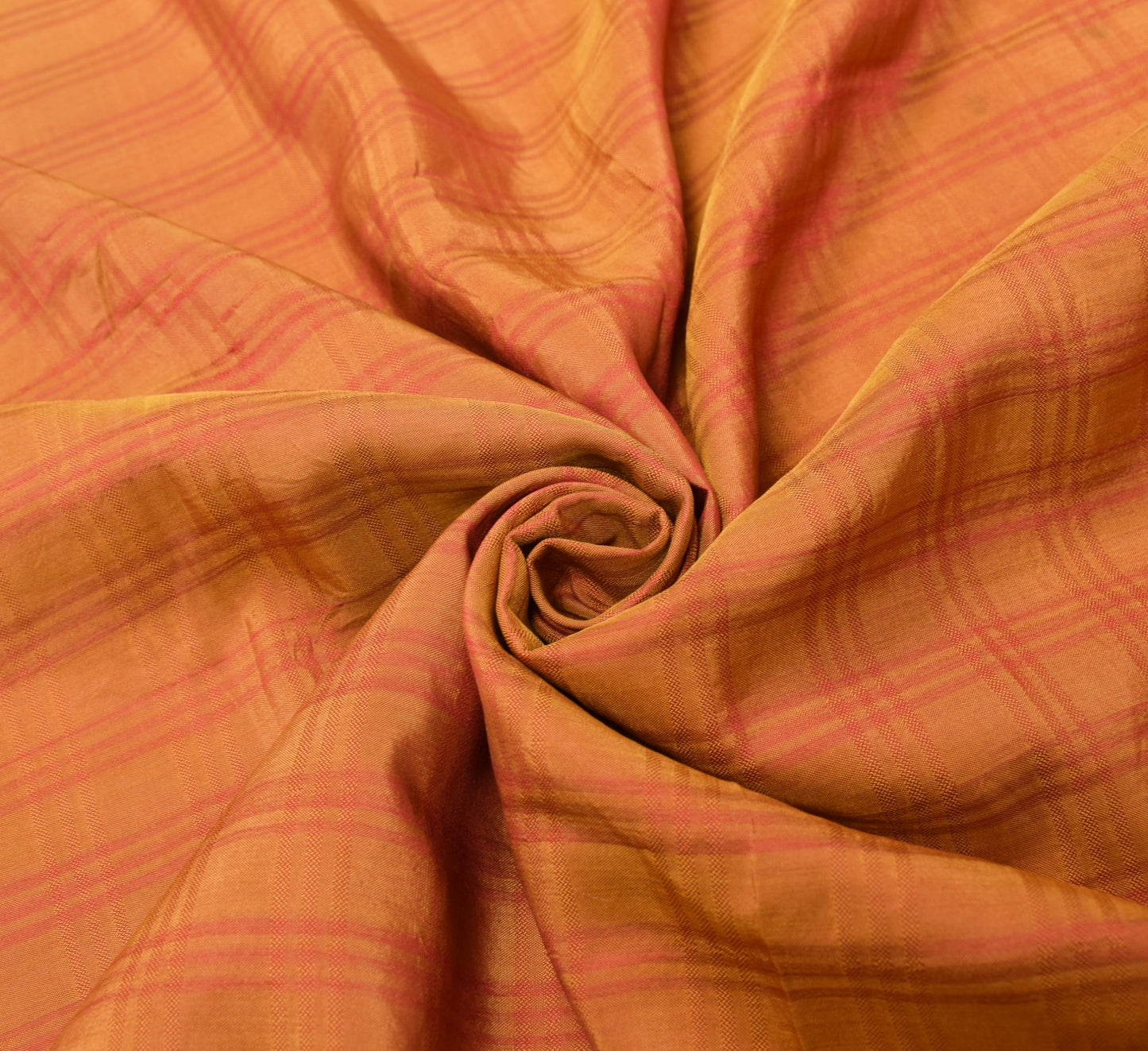 Sushila Vintage Mustard Checks Woven Sari Remnant Scrap Pure Silk Craft Fabric
