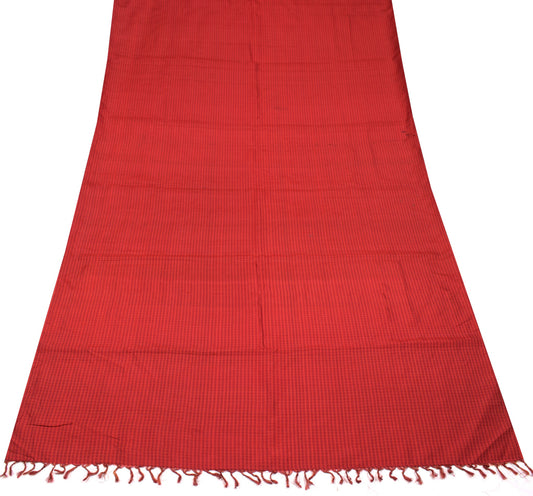 Sushila Vintage Red Stripe Sari Remnant Scrap Multi Hand Woven Silk Craft Fabric
