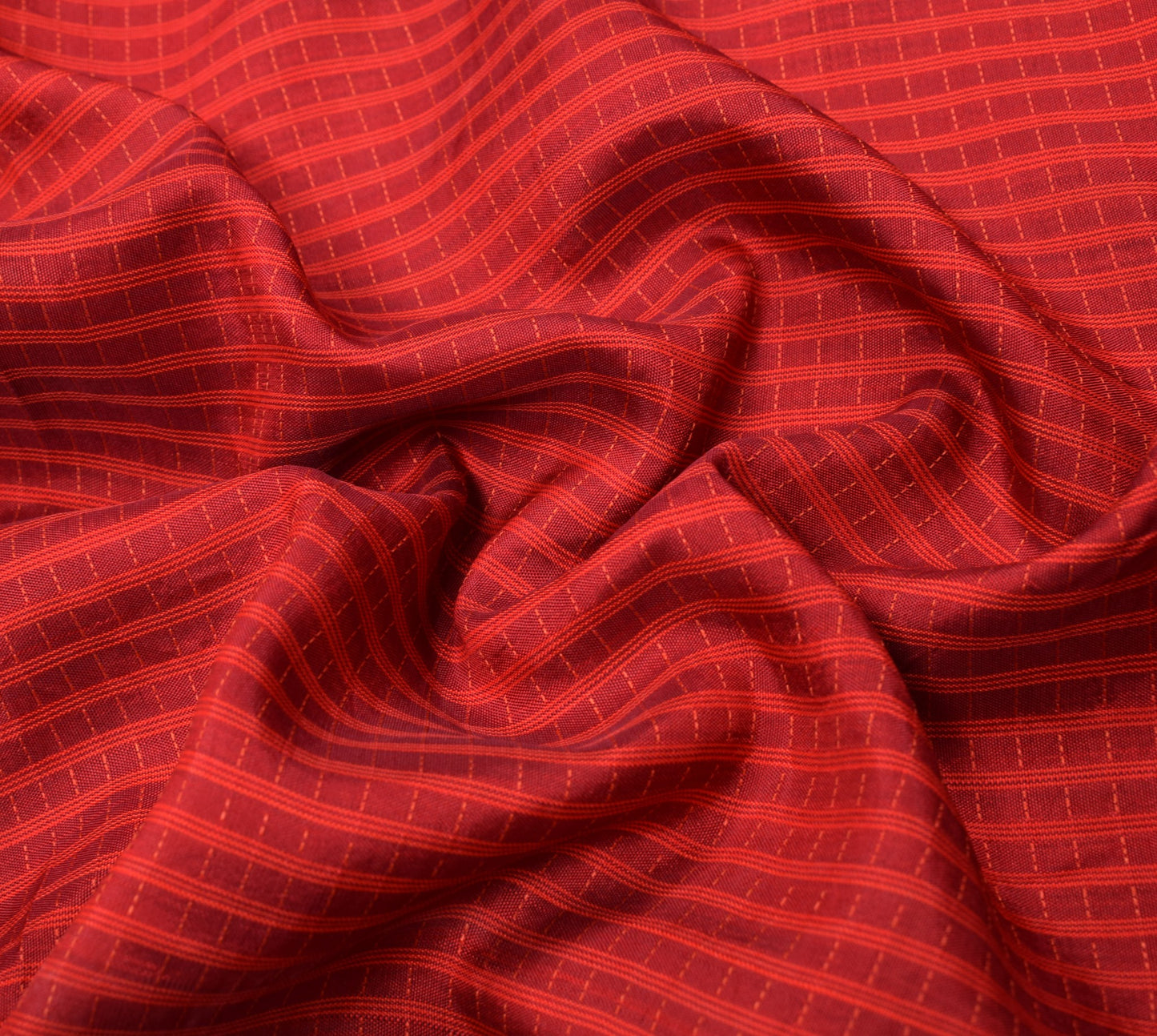 Sushila Vintage Red Stripe Sari Remnant Scrap Multi Hand Woven Silk Craft Fabric