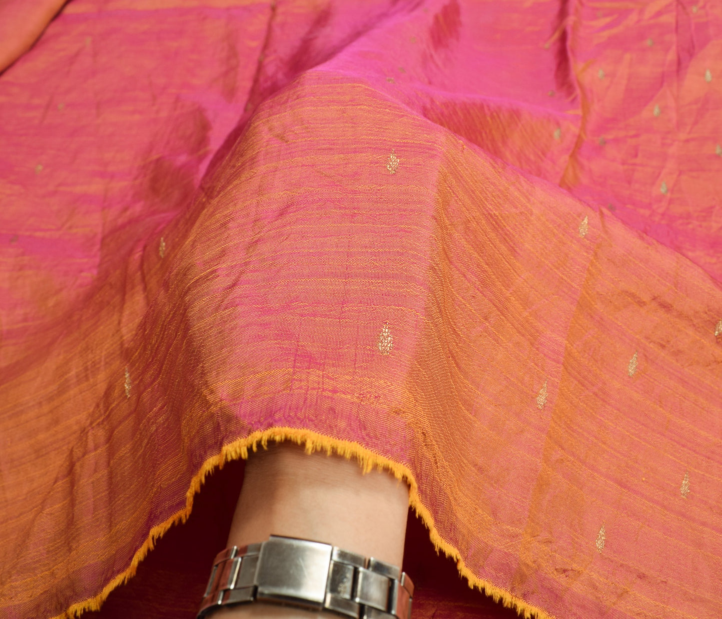 Sushila Vintage Pure Silk Sari Remnant Scrap Purple Yellow DualTone Craft Fabric