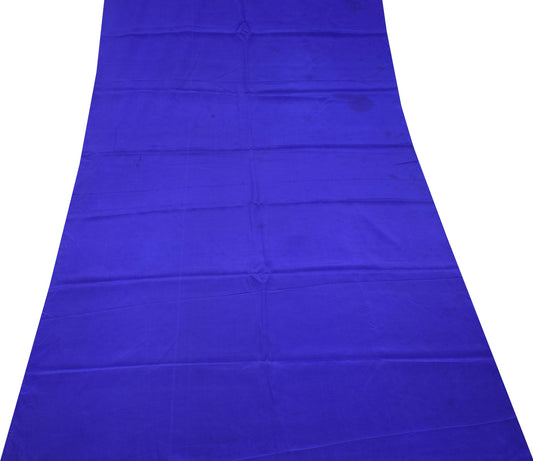 Sushila Vintage Blue Sari Remnant Scrap Pure Crepe Silk Soft Plain Craft Fabric