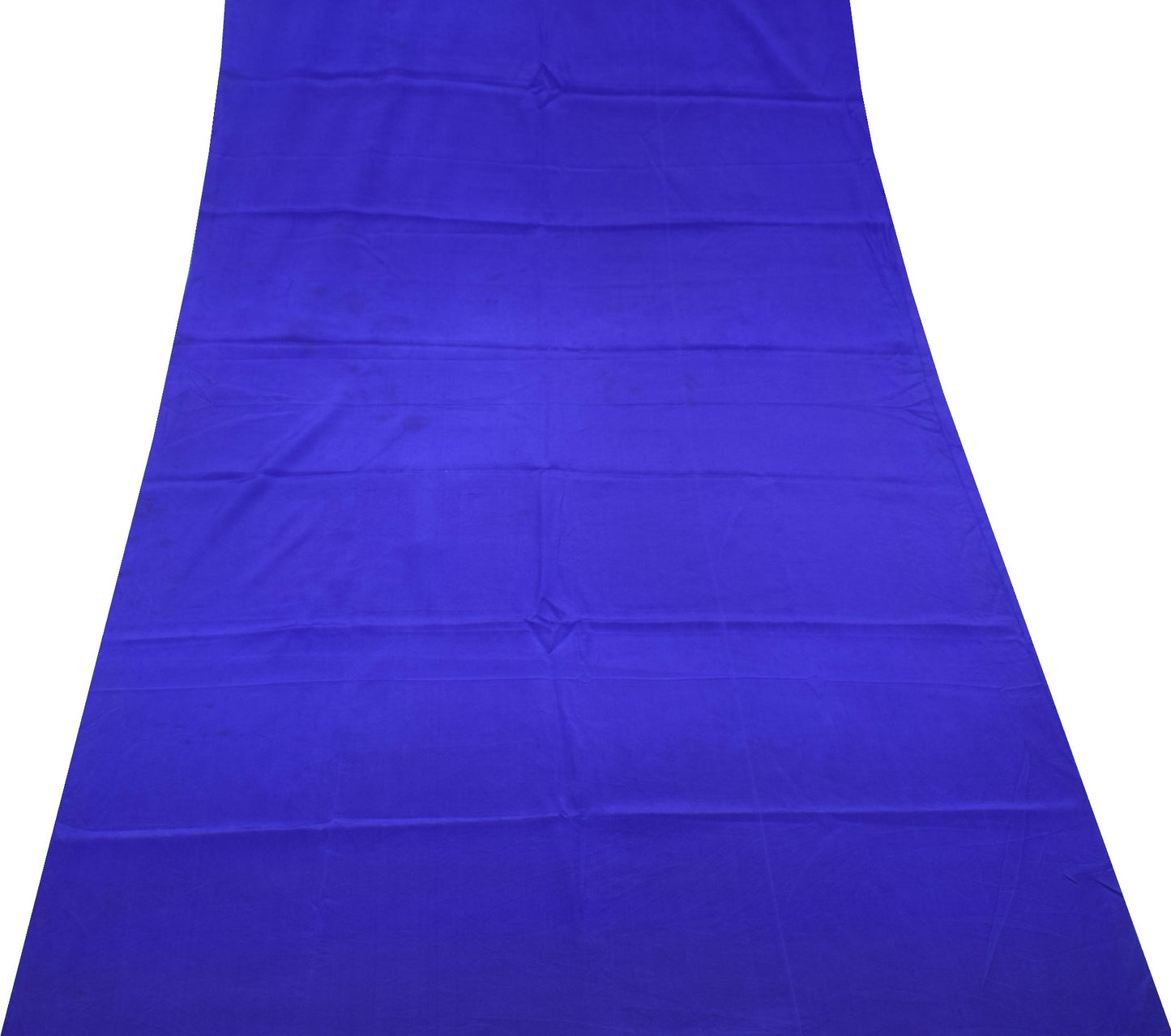 Sushila Vintage Blue Sari Remnant Scrap Pure Crepe Silk Soft Plain Craft Fabric