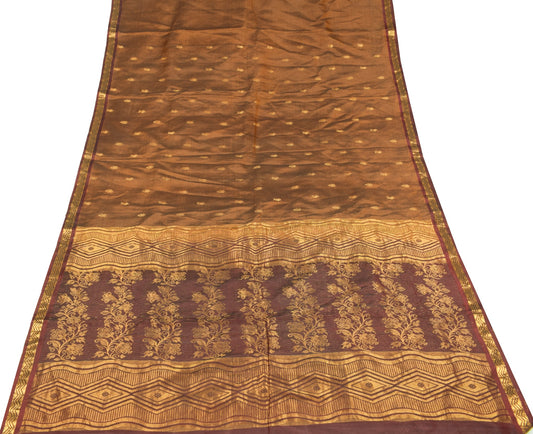 Sushila Vintage Orange Sari Remnant Scrap Woven Pure Silk Floral Craft Fabric