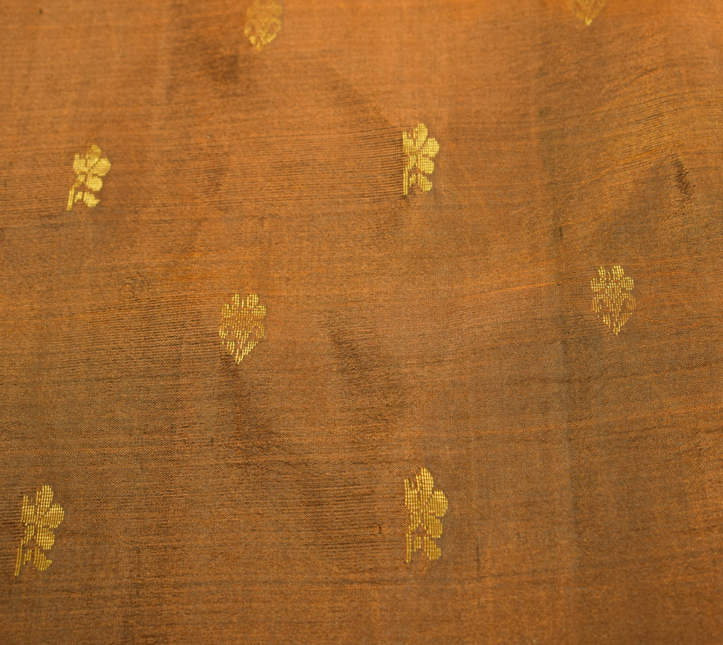 Sushila Vintage Orange Sari Remnant Scrap Woven Pure Silk Floral Craft Fabric