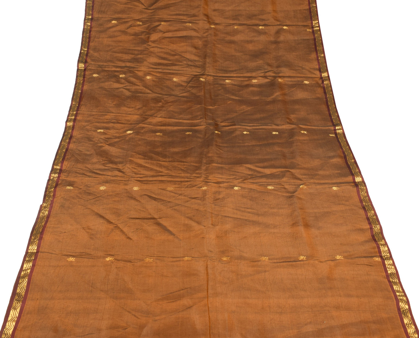 Sushila Vintage Orange Sari Remnant Scrap Woven Pure Silk Floral Craft Fabric