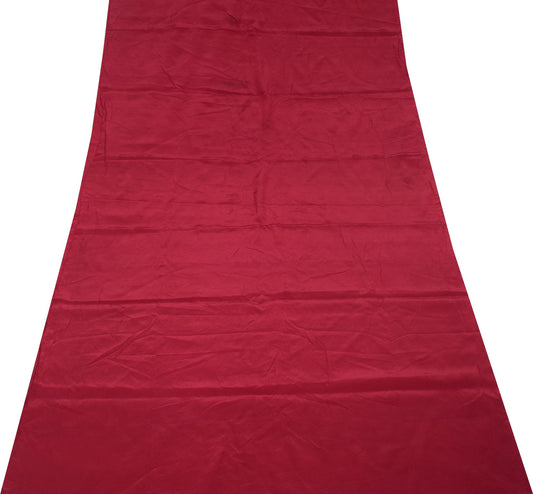 Sushila Vintage Maroon Sari Remnant Scrap Pure CrepeSilk Soft Plain Craft Fabric