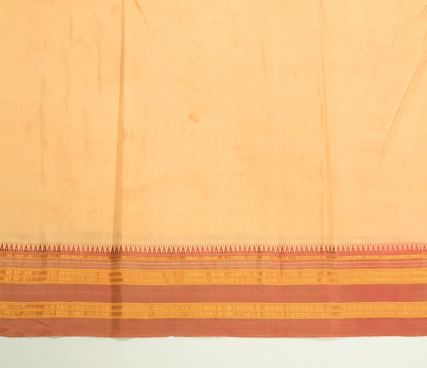 Sushila Vintage Beige Sari Remnant Scrap Hand Woven Soft Pure Silk Craft Fabric