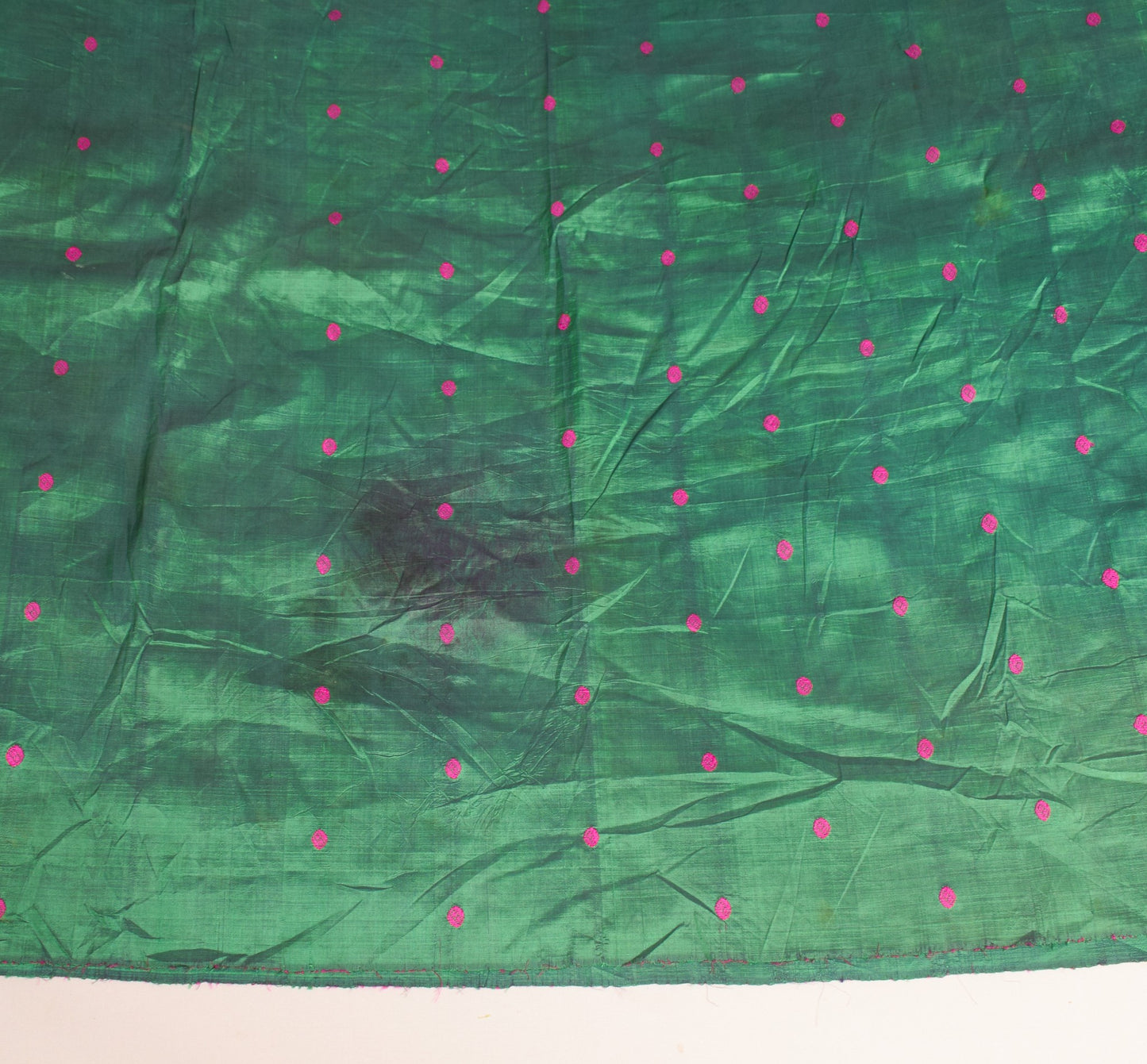 Sushila Vintage Green Sari Remnant Scrap Hand Woven Soft Pure Silk Craft Fabric