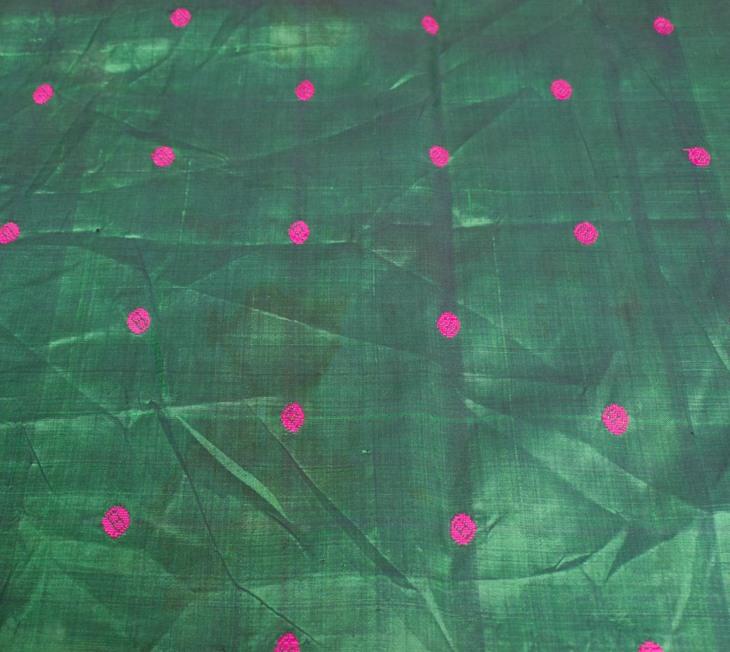 Sushila Vintage Green Sari Remnant Scrap Hand Woven Soft Pure Silk Craft Fabric